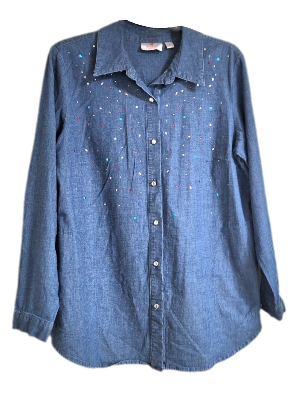 Chambray Denim Button-front Shirt Sparkles POCKETS Medium